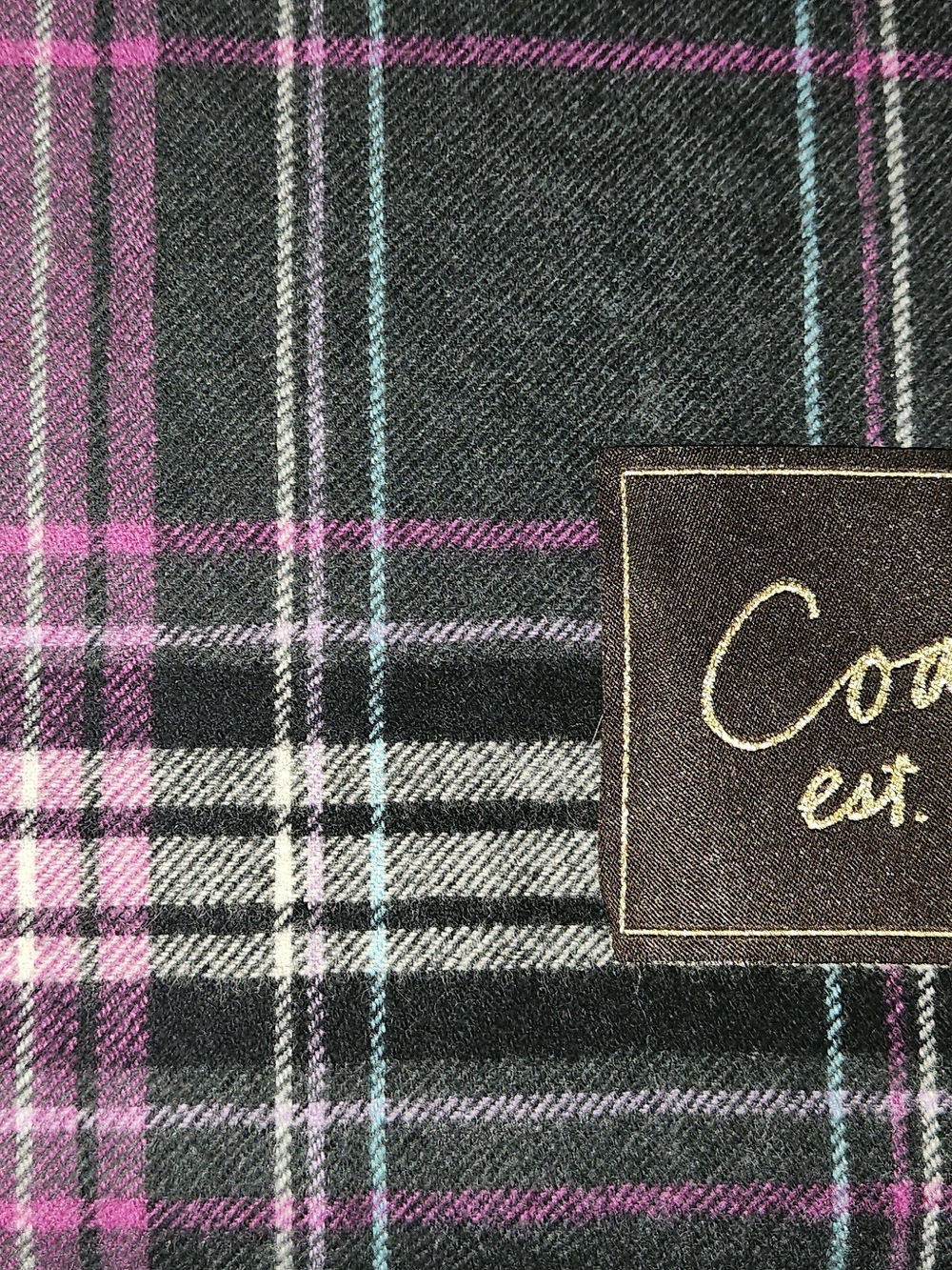 Coach Black Plaid Scarf with Pink & Light Blue Windowpane